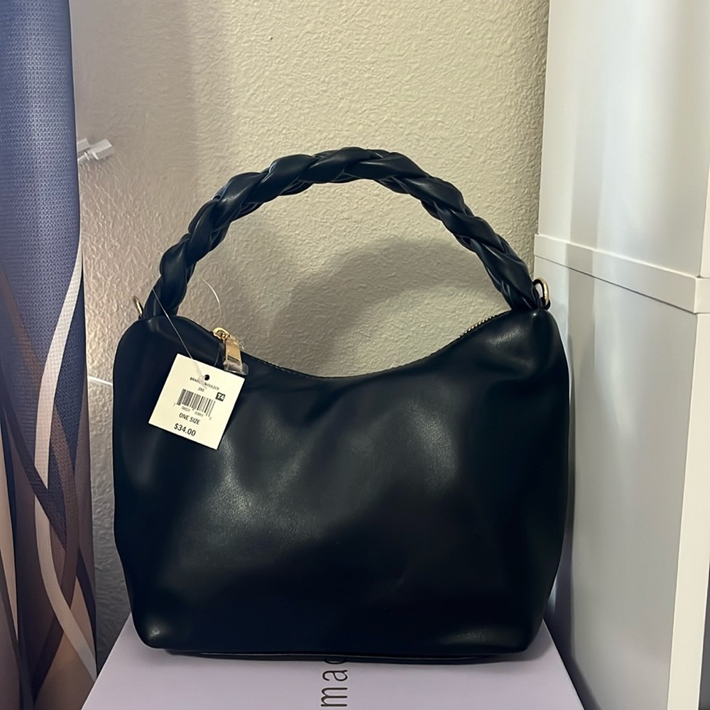 Medium faux leather black purse with Crossbody Strap